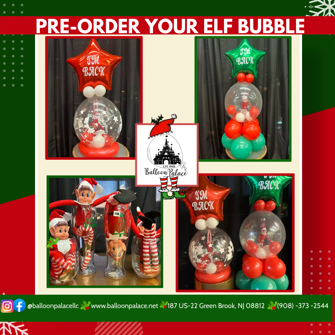 Time to smile 😊, because the Elf is back this year! Pre-order your Elf Bubble now through Nov. 26th. Different sizes and styles available. You can provide the Elf or Elf available for purchase as well (Coal not included)!